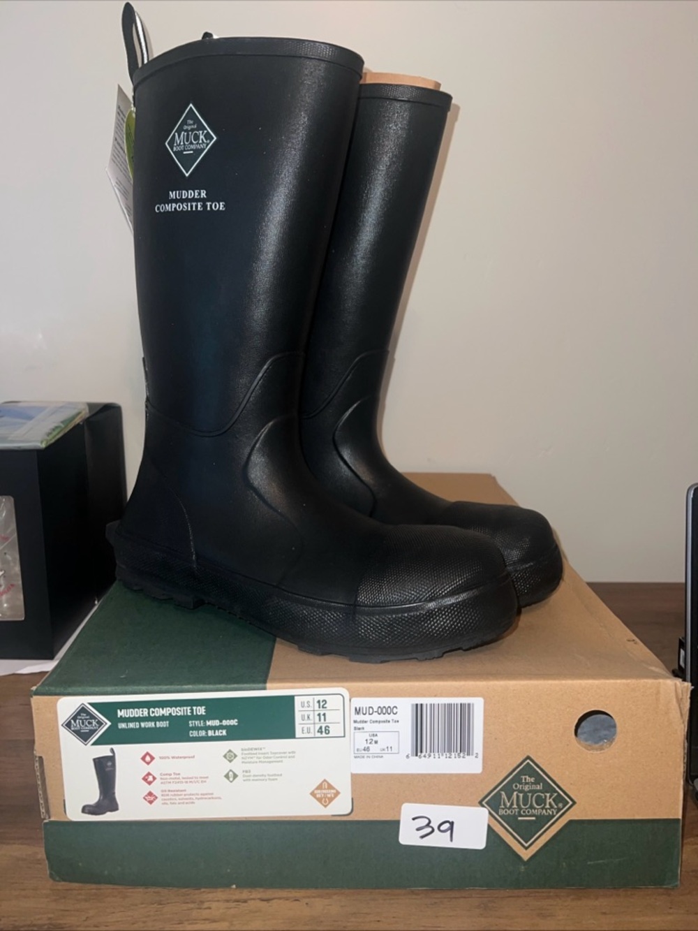 The Original Muck Boot Company Mudder Composite Toe Mens 12 Black Tall Rain Boot